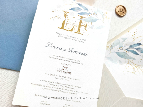 Invitación de boda - NATURAL AZUL CON INICIALES