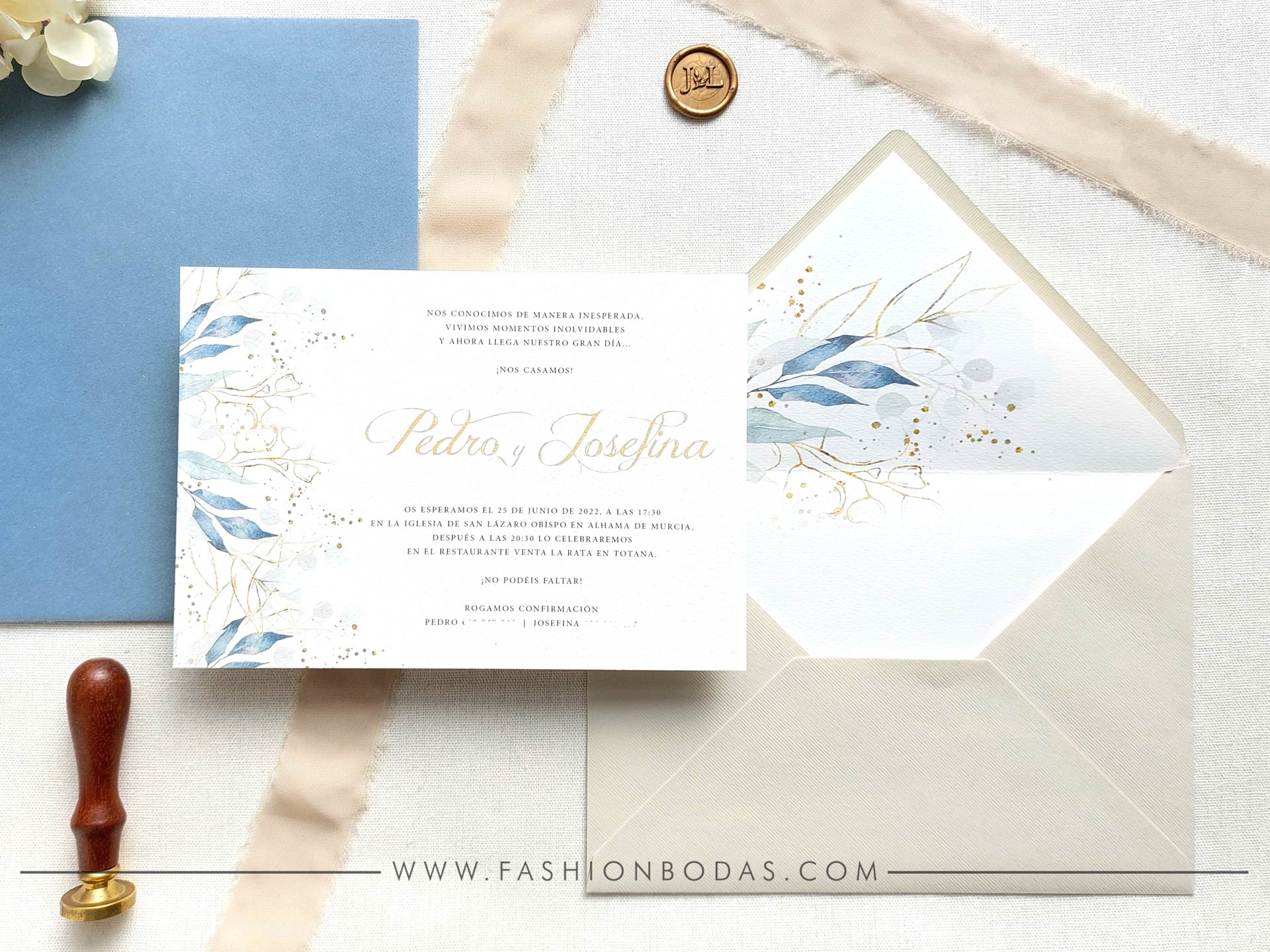 Invitación de boda - NATURAL AZUL DORADO