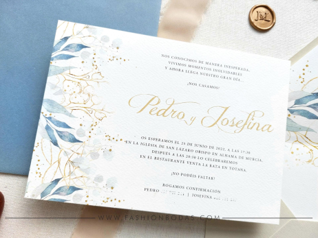Invitación de boda - NATURAL AZUL DORADO