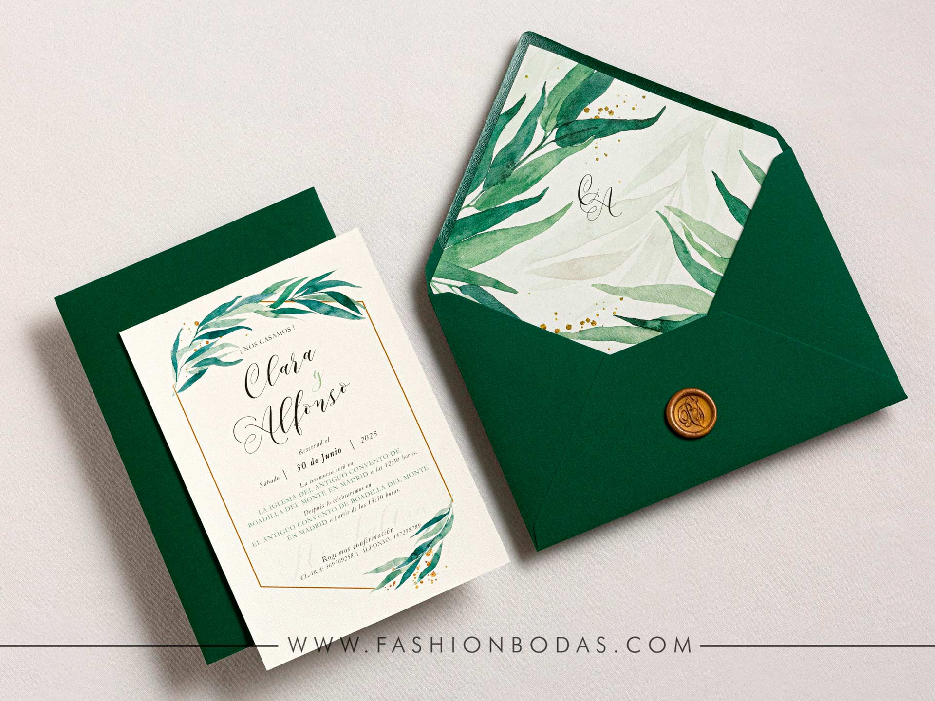 Invitación de boda - HOJAS VERDES