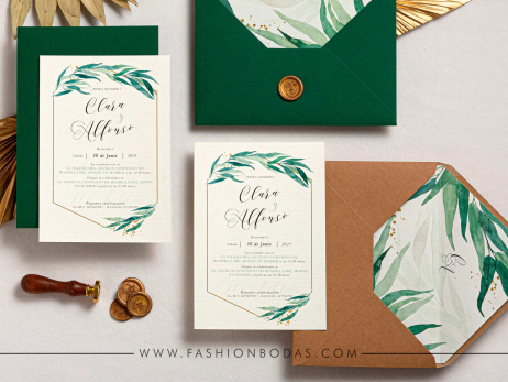 Invitación de boda - HOJAS VERDES