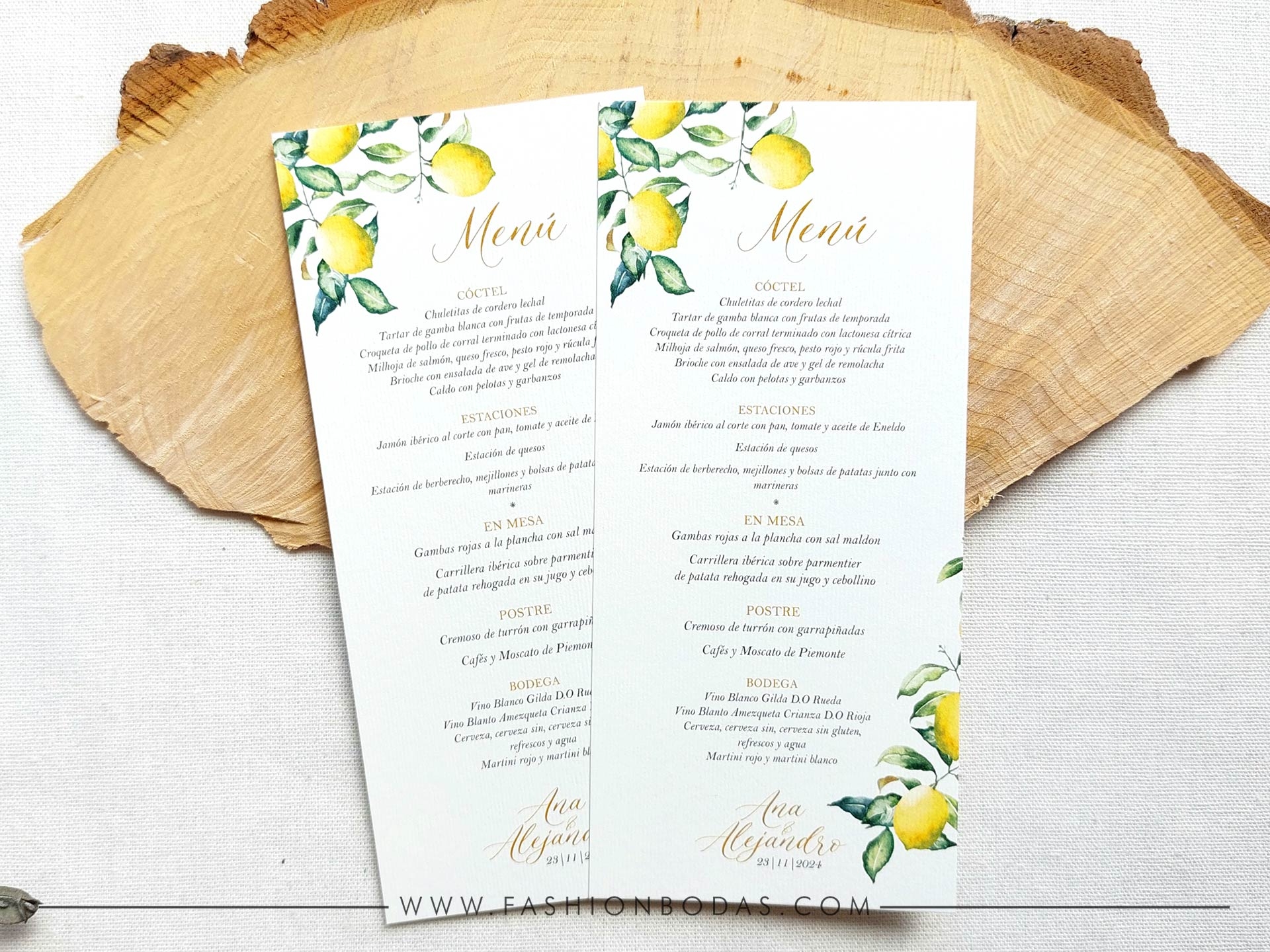 Minutas boda MODELO LIMONES