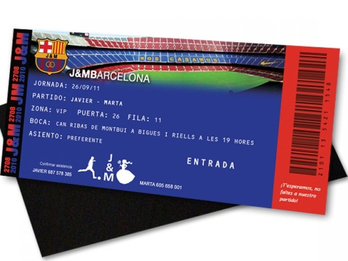 Invitación de boda - ENTRADA DE FUTBOL Invitación de boda - ENTRADA DE FUTBOL