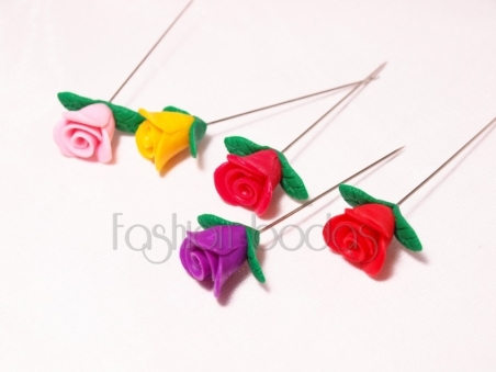 Alfiler de boda - ROSA CON HOJAS FIMO surtido (ref. 1015-1)