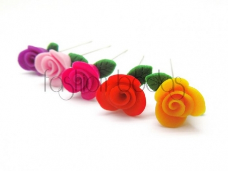 Alfiler de boda - ROSA CON HOJAS FIMO surtido (ref. 1015-1)