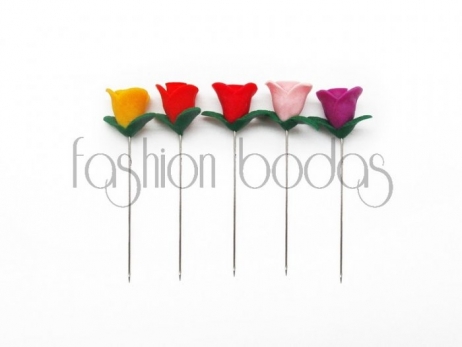 Alfiler de boda - ROSA CON HOJAS FIMO surtido  ref. 1015-1