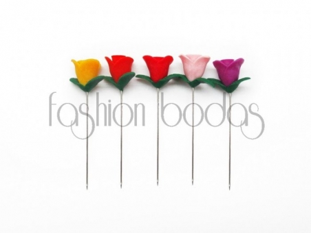 Alfiler de boda - ROSA CON HOJAS FIMO surtido (ref. 1015-1)