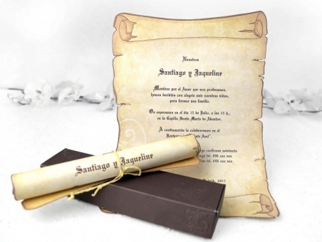 Invitación de boda pergaminoen caja 32830